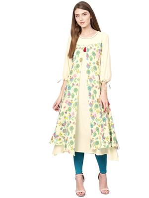 Yellow printed liva kurtas-and-kurtis 1
