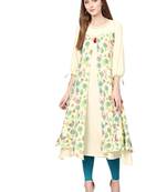 Yellow printed liva kurtas-and-kurtis