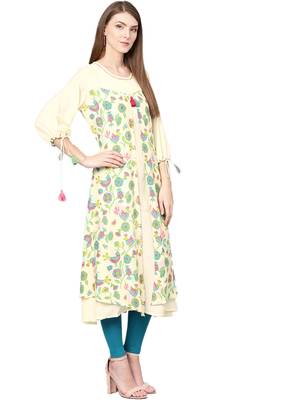 Yellow printed liva kurtas-and-kurtis 3