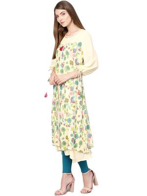 Yellow printed liva kurtas-and-kurtis 4