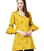 Yellow printed cotton kurtas-and-kurtis