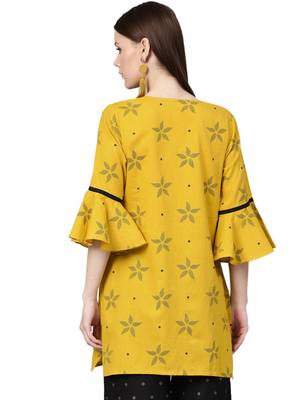 Yellow printed cotton kurtas-and-kurtis 2