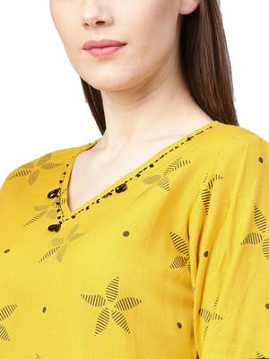 Yellow printed cotton kurtas-and-kurtis 5