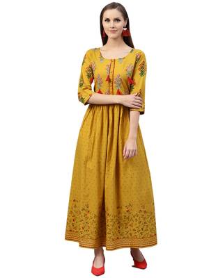 Yellow printed cotton kurtas-and-kurtis 1