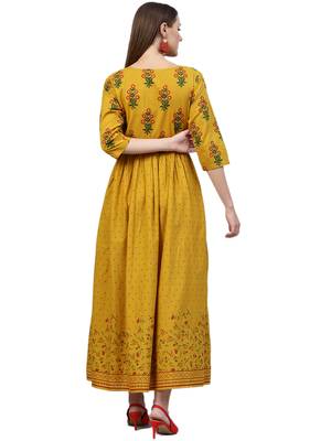 Yellow printed cotton kurtas-and-kurtis 2