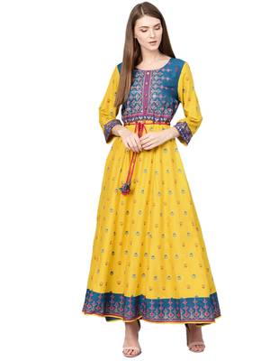 Yellow printed liva kurtas-and-kurtis 1