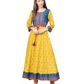Yellow printed liva kurtas-and-kurtis