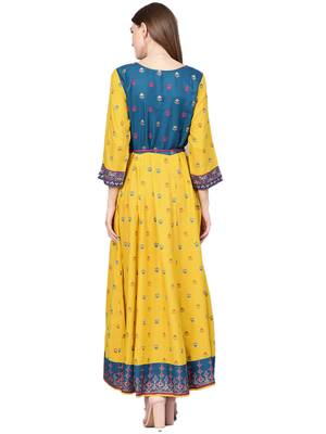 Yellow printed liva kurtas-and-kurtis 2