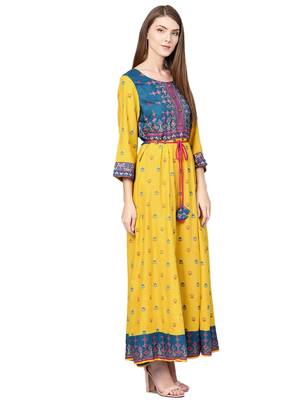 Yellow printed liva kurtas-and-kurtis 3