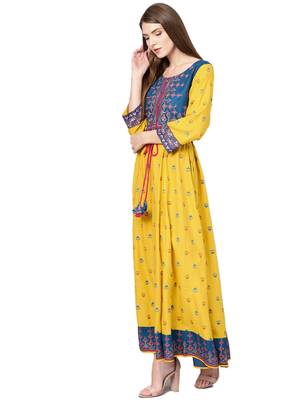 Yellow printed liva kurtas-and-kurtis 4