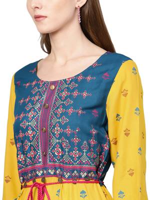 Yellow printed liva kurtas-and-kurtis 5