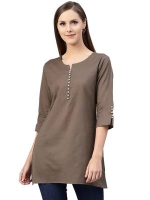 Dark-brown plain cotton kurtas-and-kurtis 1