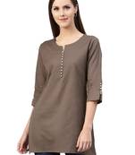 Dark-brown plain cotton kurtas-and-kurtis