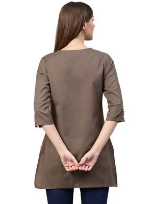 Dark-brown plain cotton kurtas-and-kurtis 2