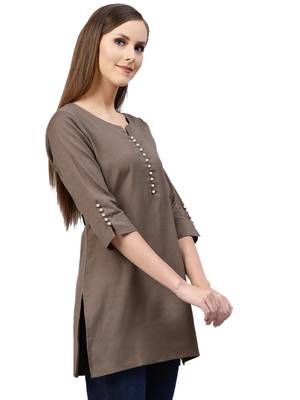 Dark-brown plain cotton kurtas-and-kurtis 3