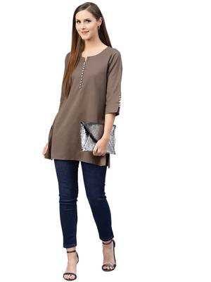 Dark-brown plain cotton kurtas-and-kurtis 4