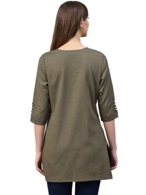 Olive plain cotton kurtas-and-kurtis 2