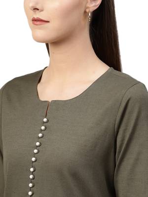 Olive plain cotton kurtas-and-kurtis 5