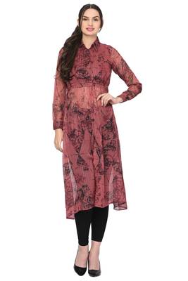 Maroon printed chiffon ethnic-kurtis 1