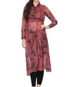 Maroon printed chiffon ethnic-kurtis