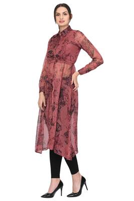 Maroon printed chiffon ethnic-kurtis 2