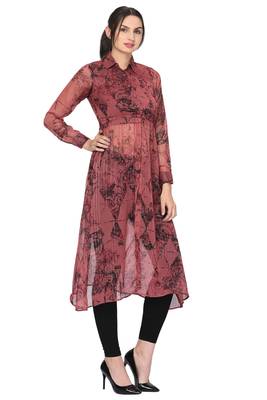Maroon printed chiffon ethnic-kurtis 3