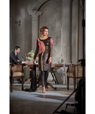 black embroidered georgette unstitched salwar with dupatta 1