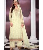 cream embroidered georgette semi stitched salwar with dupatta