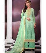 sea-green embroidered georgette semi stitched salwar with dupatta