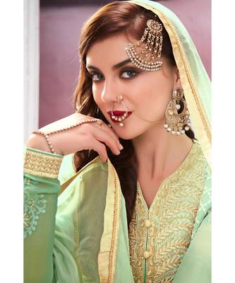 sea-green embroidered georgette semi stitched salwar with dupatta 3