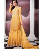 yellow embroidered georgette semi stitched salwar with dupatta