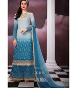 blue embroidered georgette semi stitched salwar with dupatta