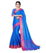 Blue woven banarasi silk saree with blouse