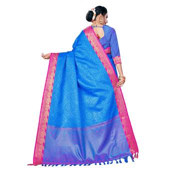 Blue woven banarasi silk saree with blouse 3