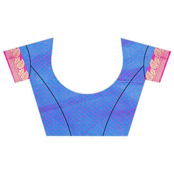Blue woven banarasi silk saree with blouse 4