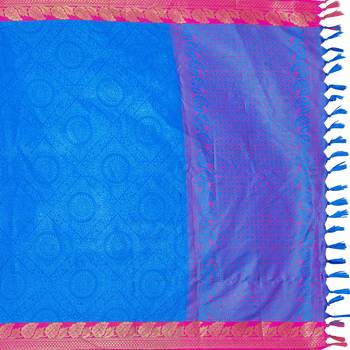 Blue woven banarasi silk saree with blouse 5