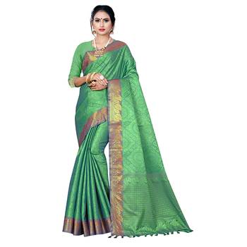 Green woven banarasi silk saree with blouse 1