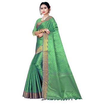 Green woven banarasi silk saree with blouse 2