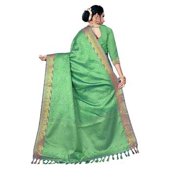 Green woven banarasi silk saree with blouse 3