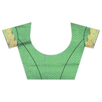 Green woven banarasi silk saree with blouse 4
