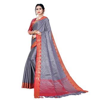 Grey woven banarasi silk saree with blouse 2