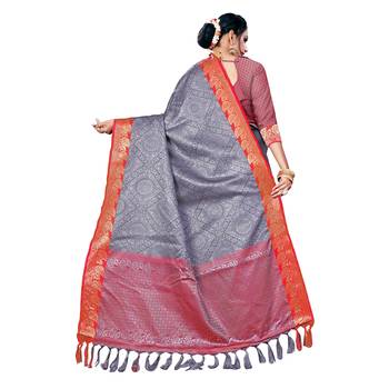 Grey woven banarasi silk saree with blouse 3