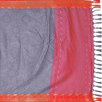 Grey woven banarasi silk saree with blouse 5