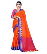 Orange woven banarasi silk saree with blouse
