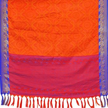 Orange woven banarasi silk saree with blouse 5