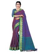 Purple woven banarasi silk saree with blouse