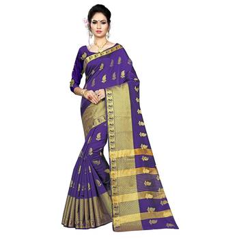 Blue woven silk blend saree with blouse 1