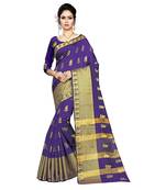 Blue woven silk blend saree with blouse