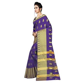 Blue woven silk blend saree with blouse 2