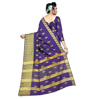Blue woven silk blend saree with blouse 3